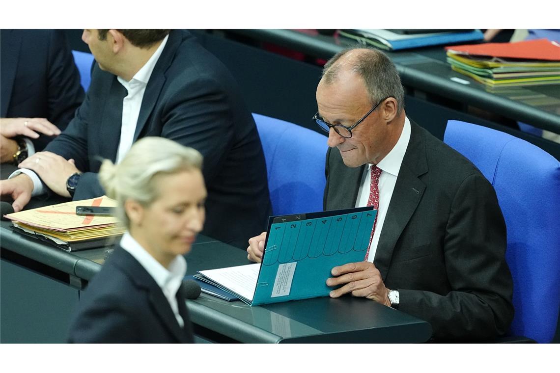 Generaldebatte zum Haushalt 2025 im Bundestag - Weidel und Kanzler Merz