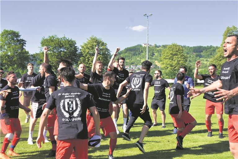 Gewannen beim neuen Kreisliga-A-Schlusslicht in Lippoldsweiler mit 4:2 und feierten den Durchmarsch in die Bezirksliga: Die Fußballer des Großen Alexander Backnang. Foto: T. Sellmaier