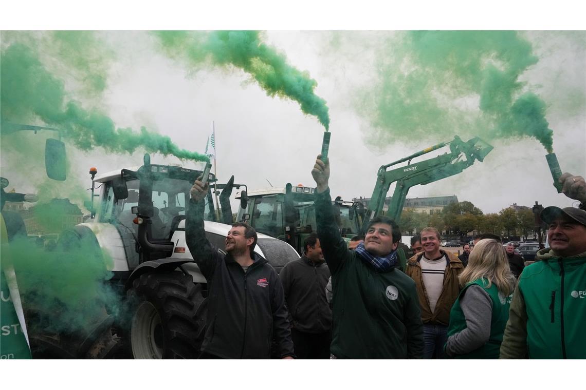 Grüner Rauch: Französische Bauern demonstrieren vor dem Schloss von Versailles gegen das geplante Handelsabkommen zwischen der EU den lateinamerikanischen Mercosur-Staaten.