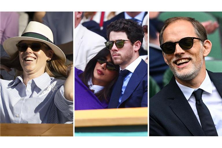 Gute Stimmung in Wimbledon (von links): Prinzessin Eugenie, Priyanka Chopra und Nick Jonas und Thomas Tuchel.