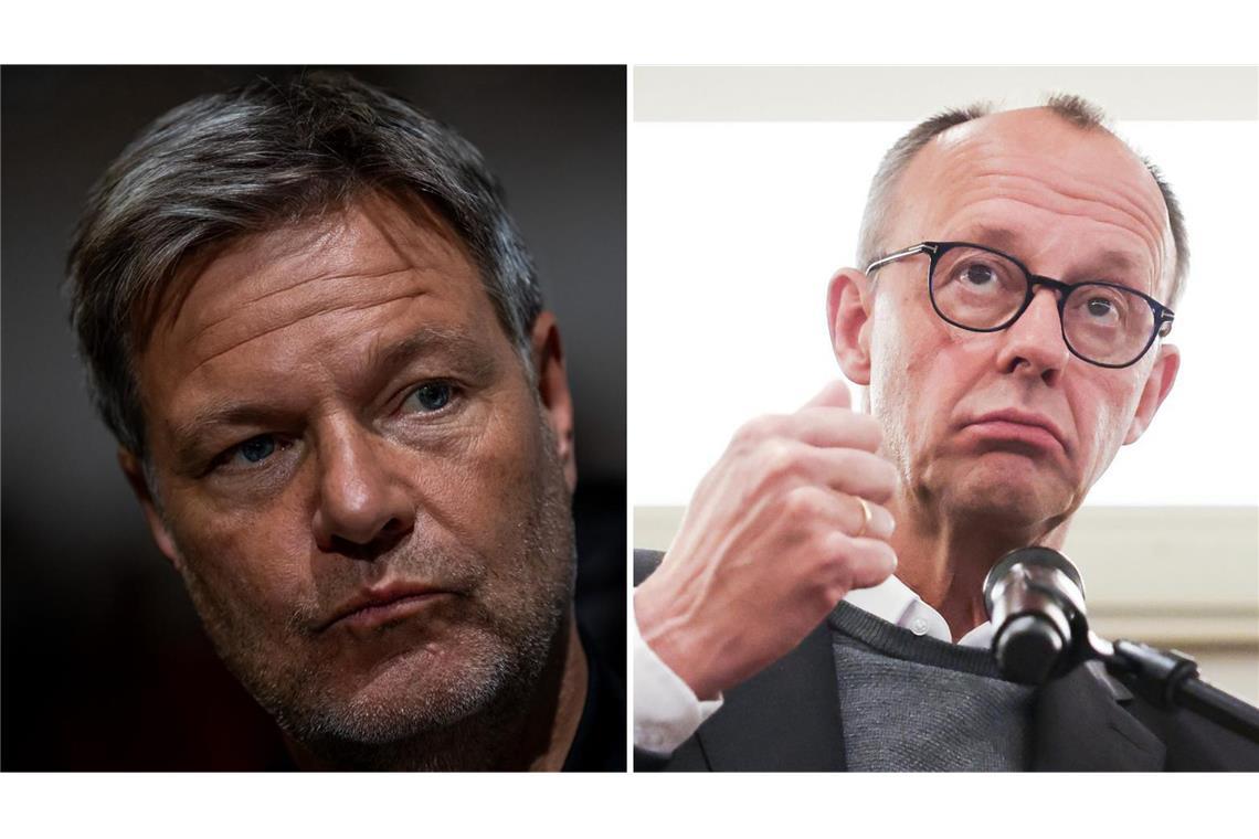 AfD legt zwei Prozentpunkte zu, Grüne vor SPD – Merz und Habeck in K-Frage gleichauf Habeck und Merz (rechts): Diesen beiden trauen die meisten Deutschen das Kanzleramt am ehesten zu.