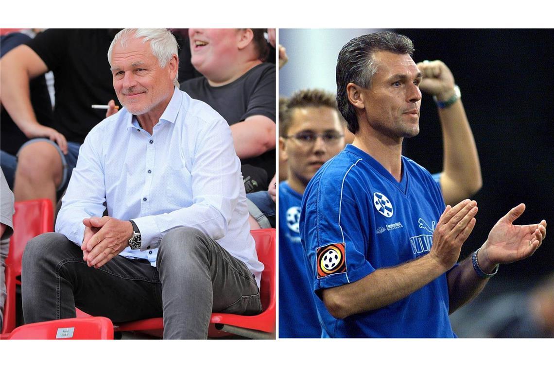 „Beide Clubs lechzen doch nach dem Aufstieg“ Hans-Jürgen Boysen als OFC-Aufsichtsrat auf der Tribüne im Stadion am Bieberer Berg (li.) und als Trainer der Stuttgarter Kickers im Jahr 2000