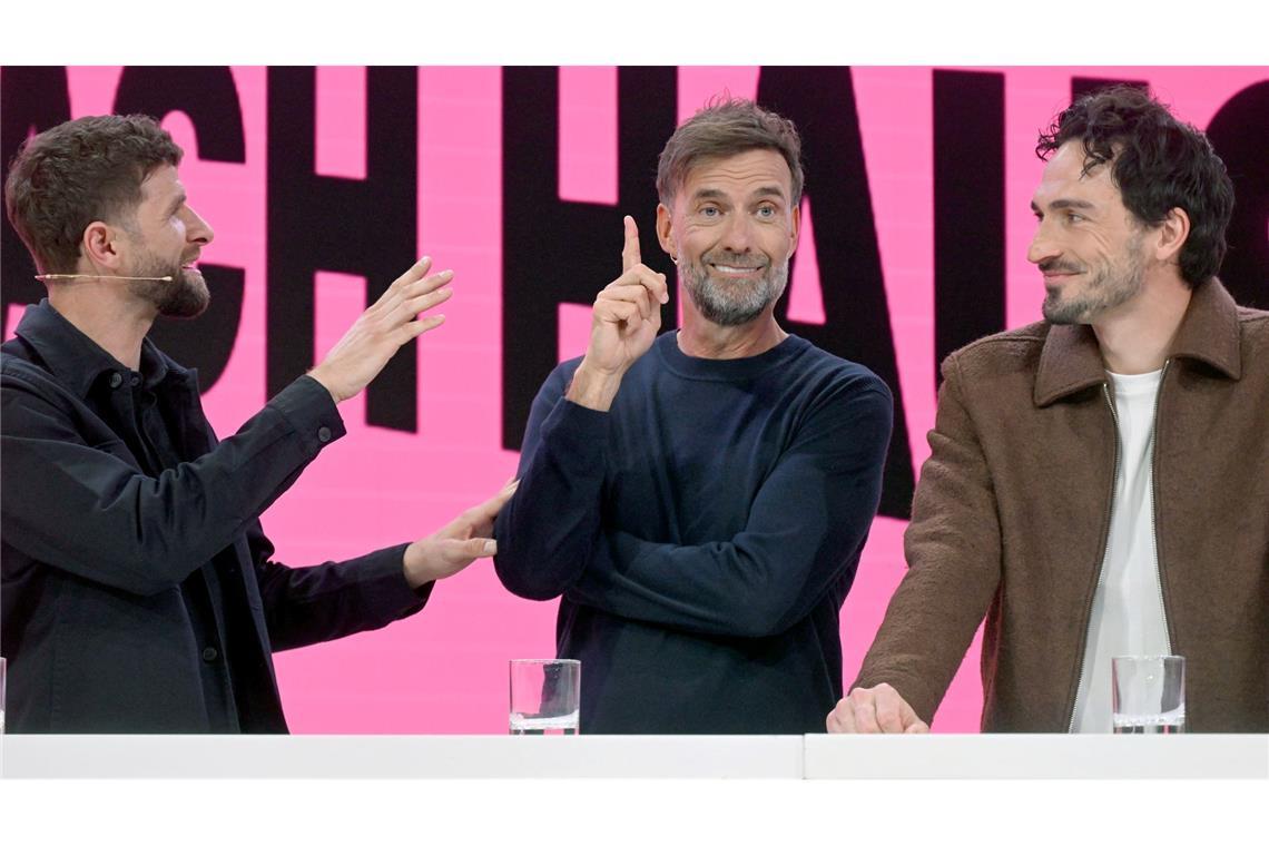 Illustre Telekom-Experten für die WM: Thomas Müller (l), Jürgen Klopp (M) und Mats Hummels.