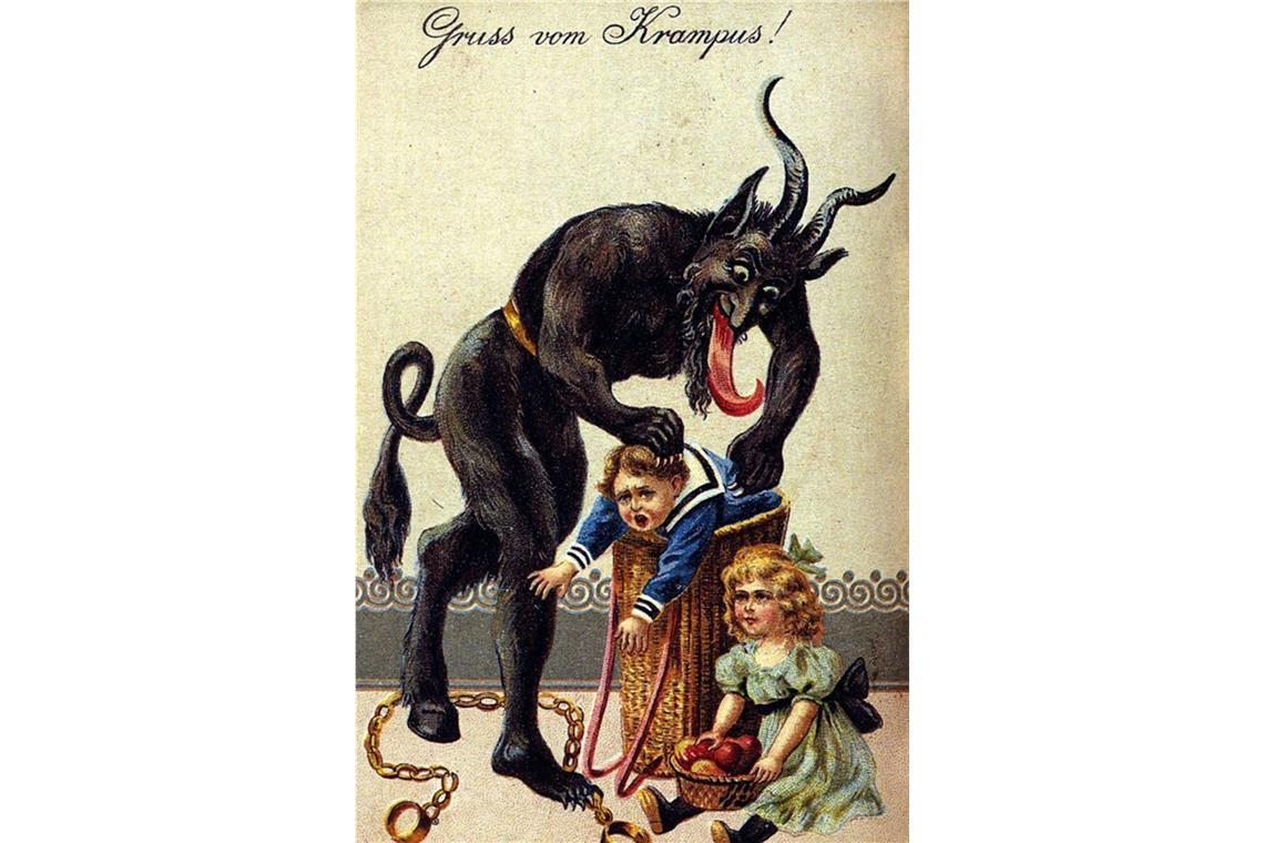 Das ist der Unterschied zwischen Nikolaus und Weihnachtsmann Im Alpenraum ist der Krampus eine Schreckgestalt, die Sankt Nikolaus zu Advent begleitet. Während Nikolaus die braven Kinder beschenkt, werden unartige Kids vom Krampus bestraft und in einen Sack oder Korb gesteckt. In anderen Gegenden übernimmt Knecht Ruprecht diese Aufgabe (Postkarte um 1900).