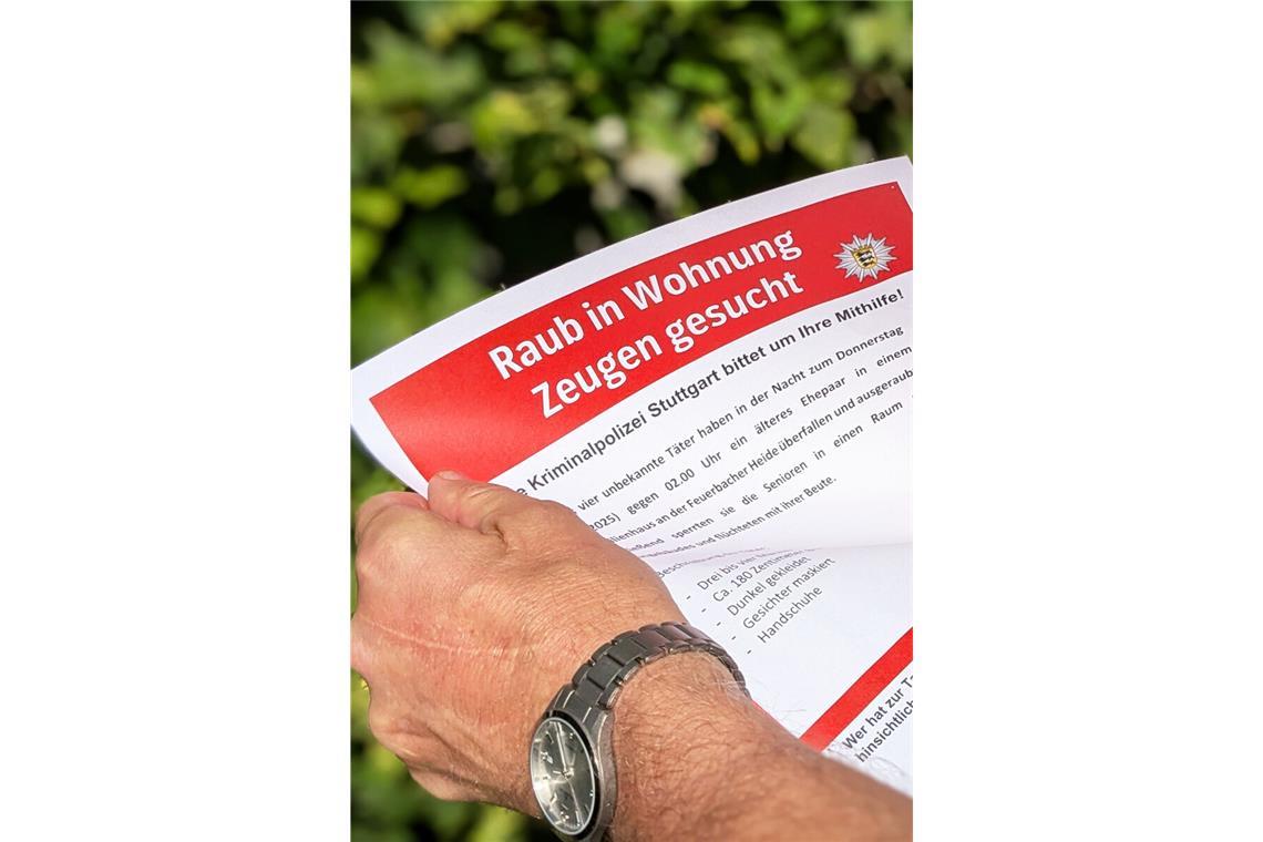 In der Nachbarschaft im Stadtteil Lenzhalde im Stuttgarter Norden wird auch mit Plakaten und Flugblättern gefahndet.