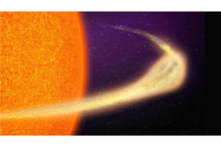 In nur 140 Lichtjahren Entfernung haben Astronomen einen zerfallenden Gesteinsplaneten mit neun Millionen Kilometer langem Kometenschweif entdeckt.