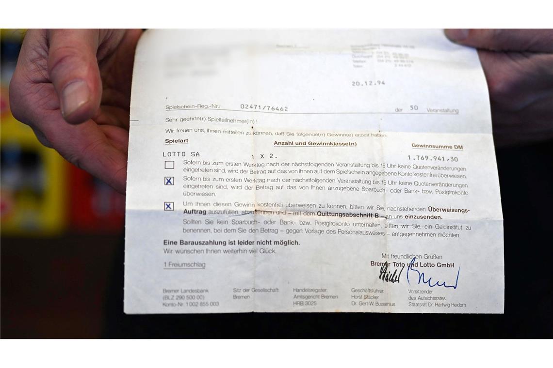 Intemann hat 1994 fast 1,8 Millionen Mark im Lotto gewonnen.