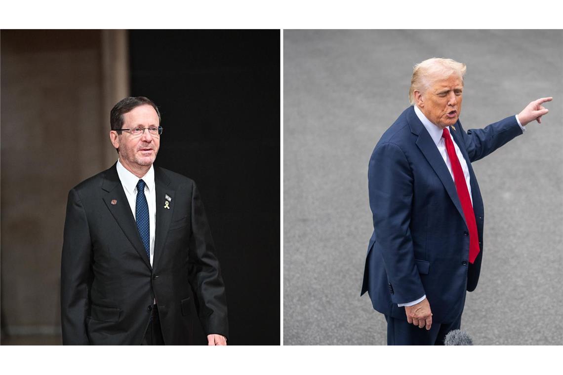 Israels Präsident Herzog fordert Friedensnobelpreis für Donald Trump Israels Präsident Isaac Herzog (links) schlägt US-Präsident Trumpe (rechts) für den Friedensnobelpreis vor.