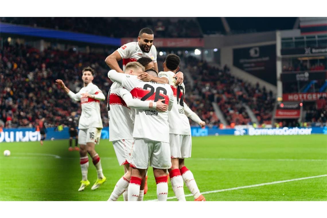 Januar 2026: Der VfB jubelt in Leverkusen.