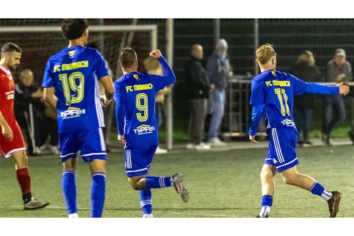 Jubel beim FC Marbach nach dem Sieg gegen Merklingen, dem bislang stärksten Gegner in der Runde.