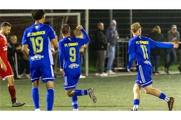 Jubel beim FC Marbach nach dem Sieg gegen Merklingen, dem bislang stärksten Gegner in der Runde.