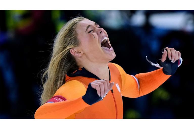 Jutta Leerdam schrie ihre Freude über den Olympiasieg heraus.