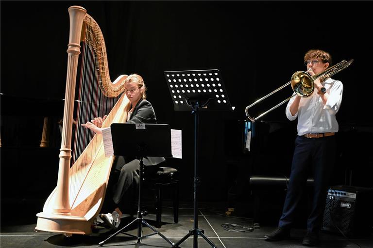 Katharina Dopfer und Raphael Erne achteten wunderbar aufeinander, sodass ihre Parts trotz der unterschiedlichen Klangqualitäten und -ebenen gut zu hören waren. Foto: Elisabeth Klaper