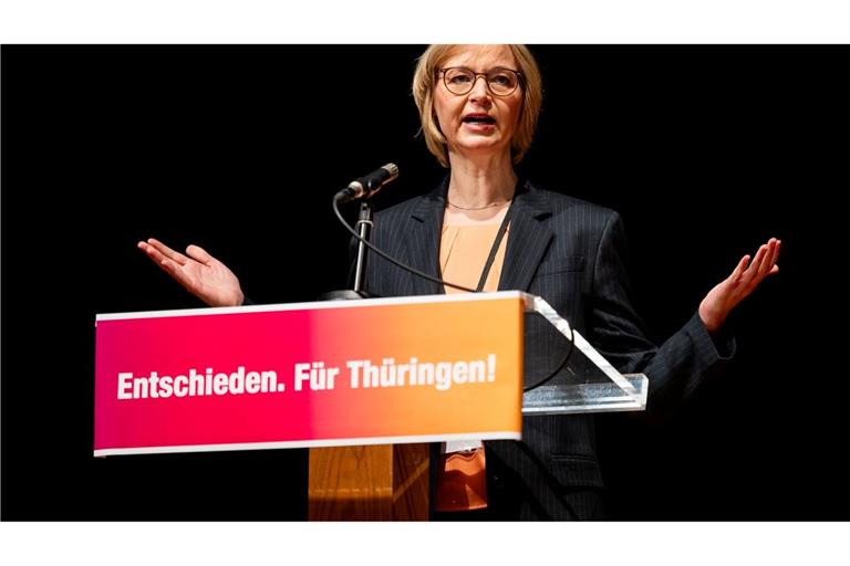 Katja Wolf setzte sich in einer Kampfkandidatur um den Thüringer Parteivorsitz durch