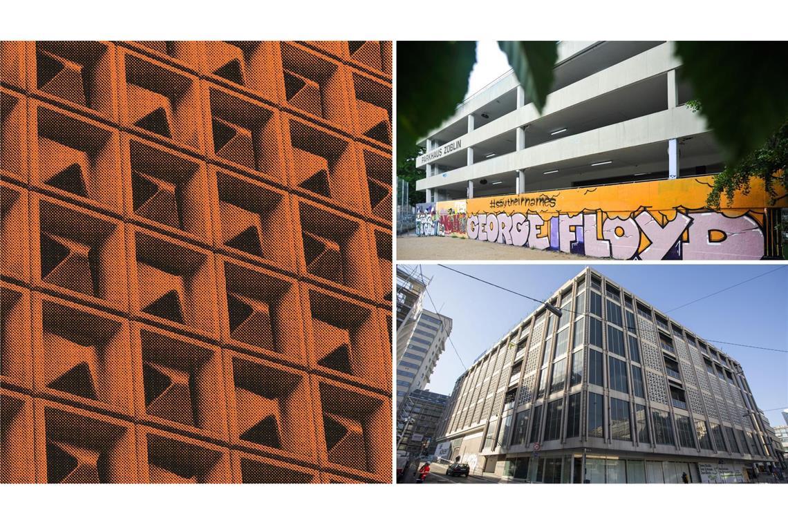 Stuttgart – eine Stadt als Möglichkeitsraum? Kaufhaus-Fassade in Stuttgart, Züblin-Parkhaus, ehemaliger Kaufhof, der auf Umnutzung wartet (v. li.).