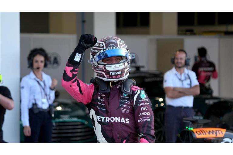 Kimi Antonelli aus Italien vom Team Mercedes-AMG Petronas Formula One Team jubelt über die Poleposition im Grand Prix von Miami.