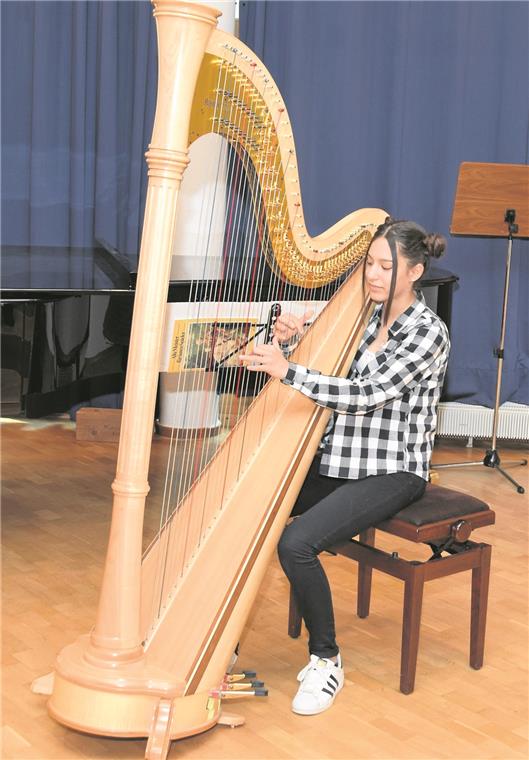 Musikschüler zeigen großes Potenzial Konstantina Bostinatou spielt mit hoher Präzision auf der Pedalharfe.