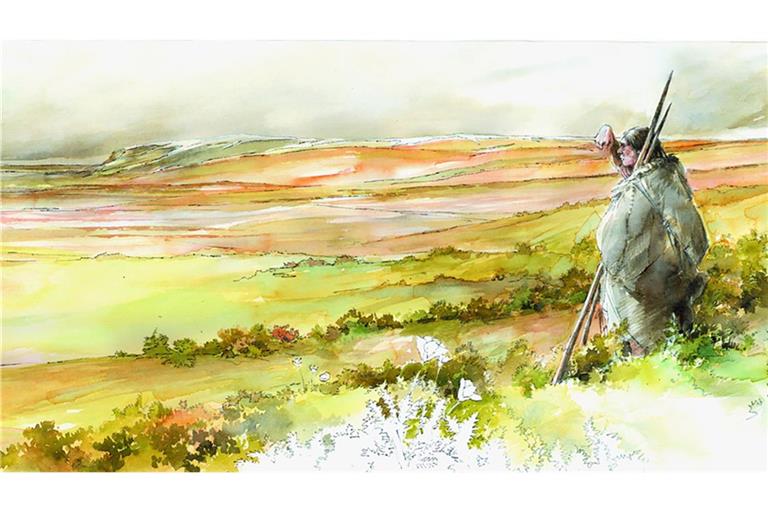 Künstlerische Darstellung der Landschaft, in der die Neandertaler in der Eiszeit lebten.