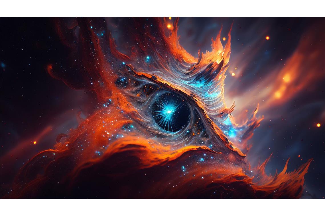 Wie wird das Universum einst enden? Künstlerische Darstellung eines Schwarzen Lochs, das sich inmitten eines galaktischen Nebels befindet.