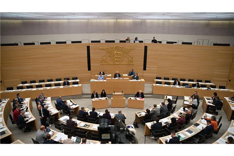 Landtagsabgeordnete folgen im Plenarsaal einer Sitzung des Landtags.