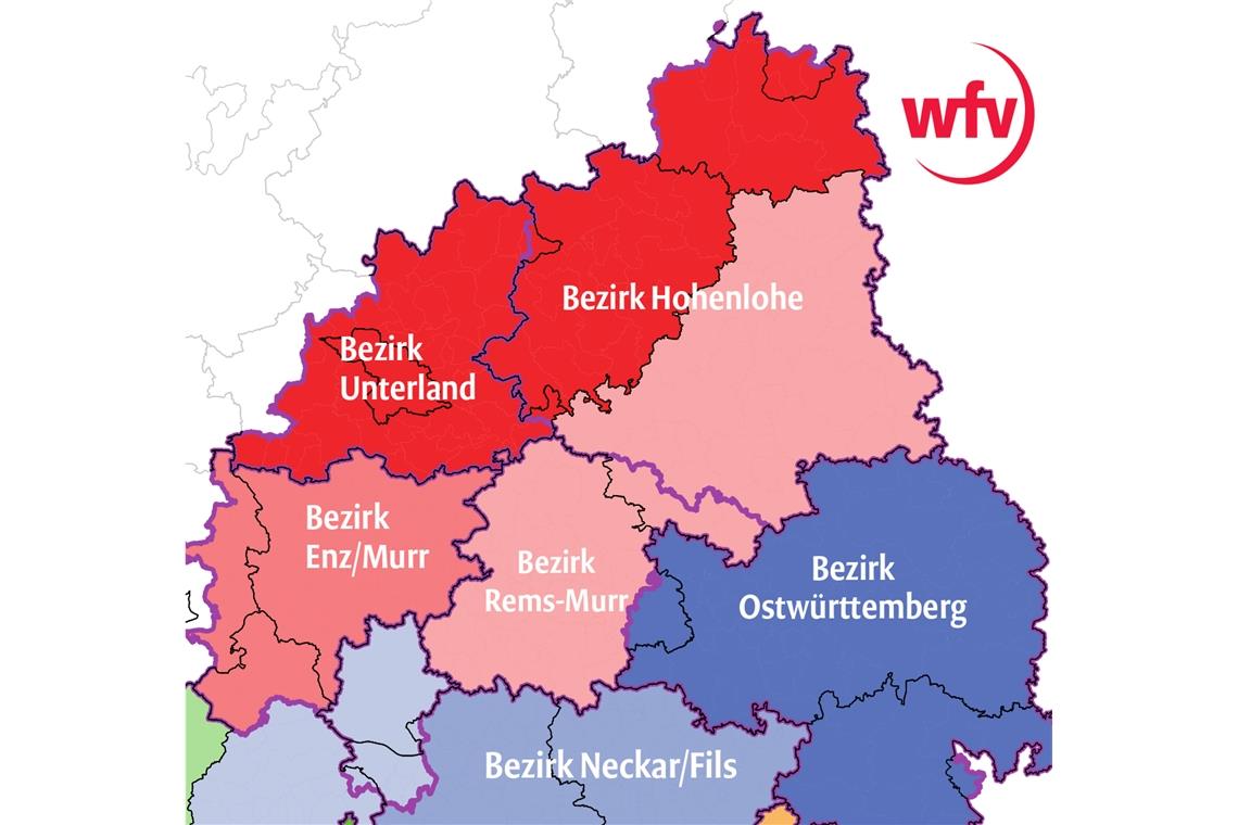 Laut dem Vorschlag des Württembergischen Fußballverbands soll der Bezirk Rems-Murr mit einem Teil von Hohenlohe zusammenschmelzen. Grafik: WFV