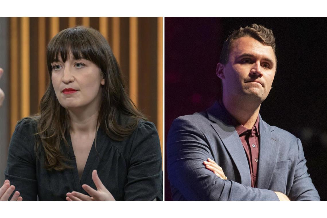Wie sich Politiker im Umgang mit dem Tod des Charlie Kirk schwer tun Linken-Chefin Heidi Reichinnek (links) zeigt „keinen Respekt“ gegenüber dem erschossenen Charlie Kirk (rechts).