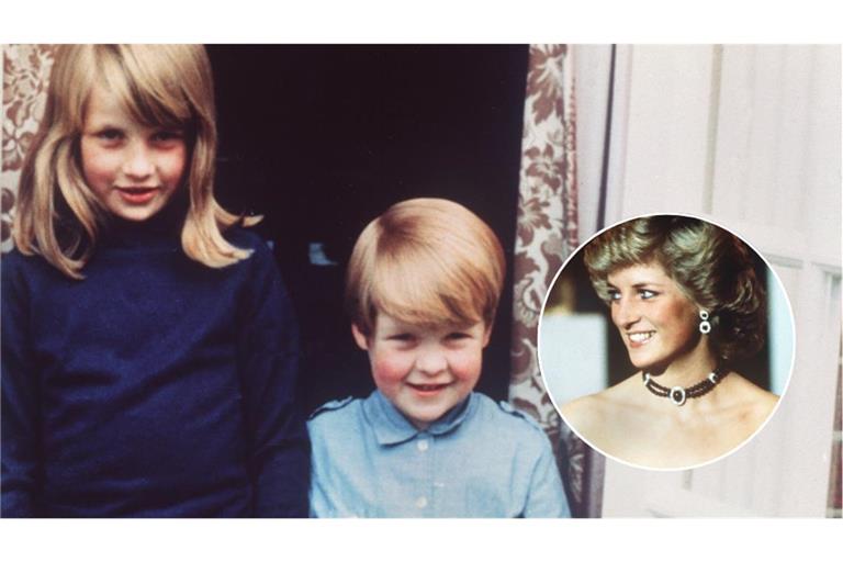 Links: Das Archivbild zeigt das Geschwisterpaar Diana und Charles Spencer im Jahr 1968. Rechts: Prinzessin Diana in der Münchner Oper 1987.