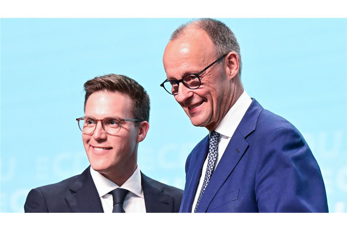 Manuel Hagel erhält im Wahlkampf vor der Landtagswahl Unterstützung von Bundeskanzler Friedrich Merz (Archivbild).