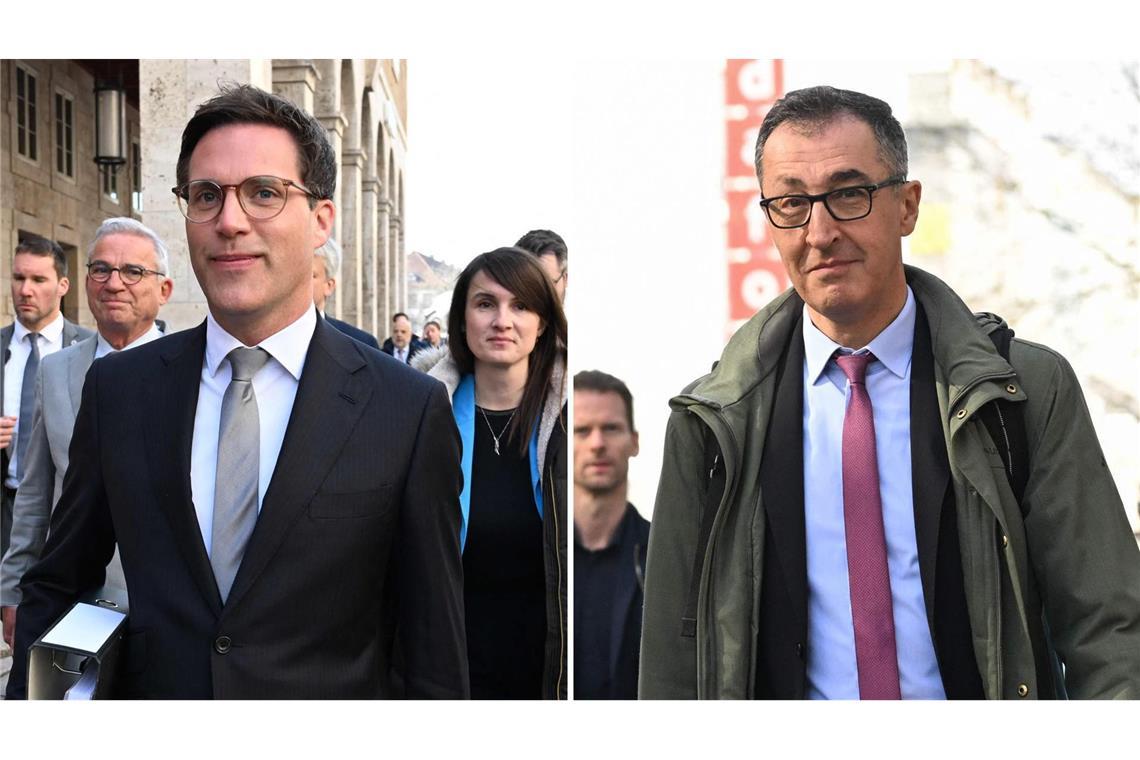 Manuel Hagel und Cem Özdemir auf dem Weg zu den ersten Gesprächen.