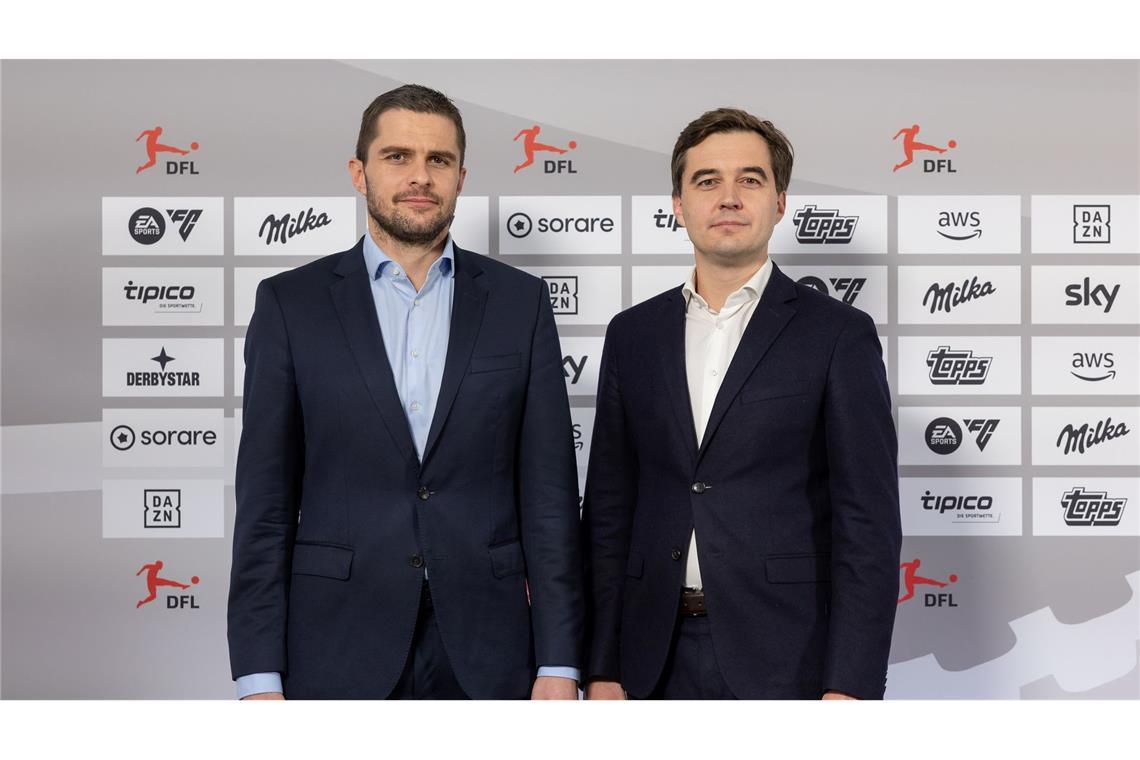 Marc Lenz (l.) und Steffen Merkel: Rekordzahlen beim Wirtschaftsreport der DFL.