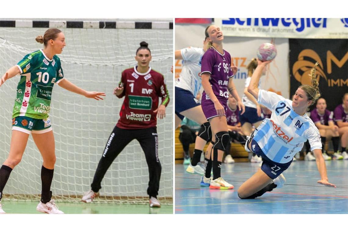Matilda Ehlert (li.) und Torhüterin Mikaela Possatti sind neu bei Frisch Auf,&nbsp; Sina Ehmann (re.) wechselte aus Göppingen zur Sport-Union Neckarsulm.