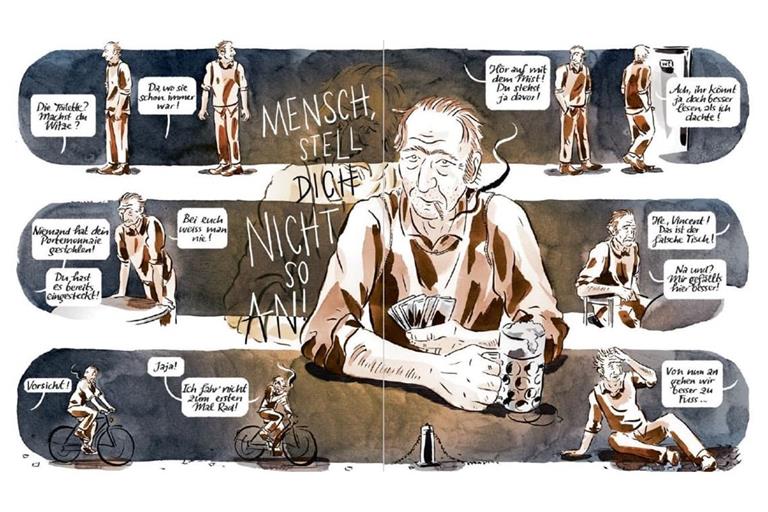 Melanie Carolin Wigger malt aus, wie ein Mann immer mehr die Orientierung in seinem Leben verliert. Doppelseite aus der Graphic Novel „Vincent“