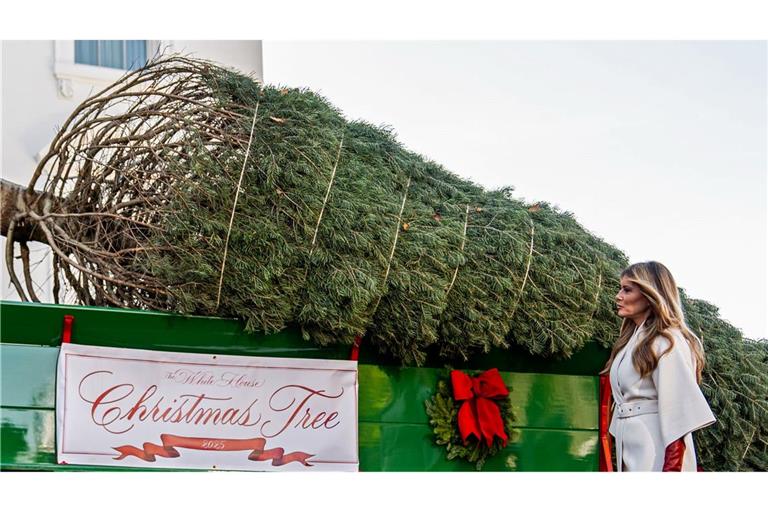 Melanie Trump nimmt den Weihnachtsbaum in Empfang.