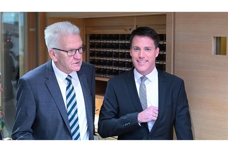 Ministerpräsident Winfried Kretschmann und Manuel Hagel, Landesvorsitzender der CDU in Baden-Württemberg.