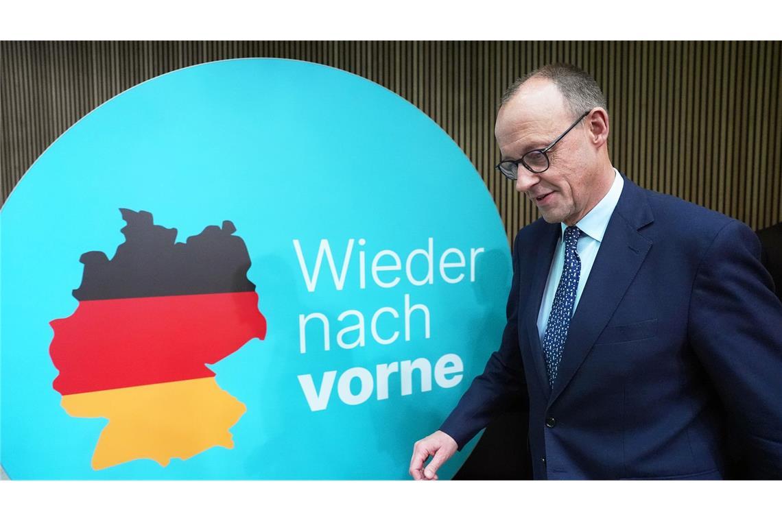 Bilder des Tages Nach der Bundestagswahl - Friedrich Merz, CDU-Bundesvorsitzender und CDU/CSU-Fraktionsvorsitzender im Bundestag, kommt zu einer Pressekonferenz nach der Sitzung des CDU-Vorstands.