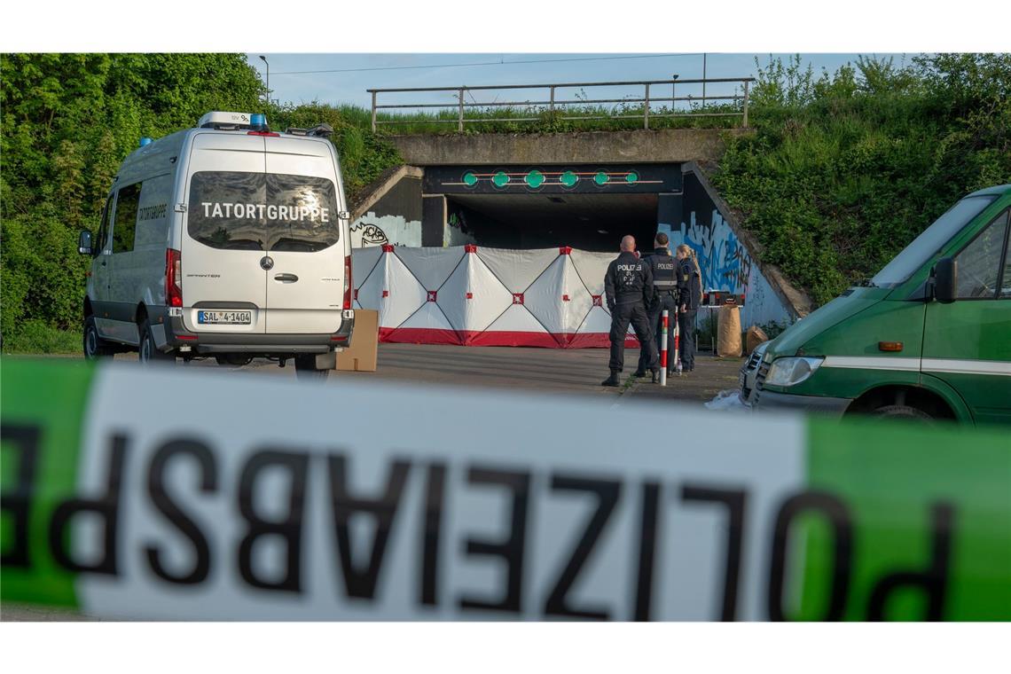 Nach einem lauten Knall hat die Polizei unter einer Fußgängerbrücke im Saarland einen Toten und vier Schwerverletzte gefunden.