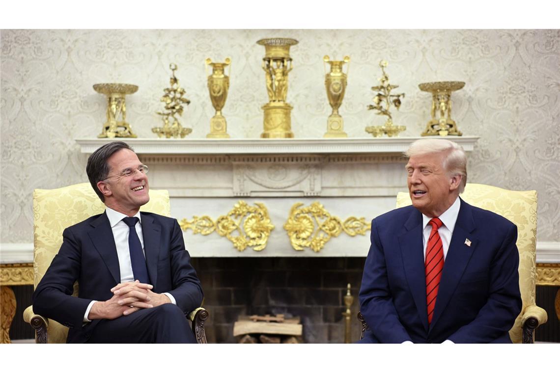 Rutte hält sich bei Grönland bedeckt Nato-Chef Rutte und US-Präsident Trump bei einem Treffen im Weißen Haus.