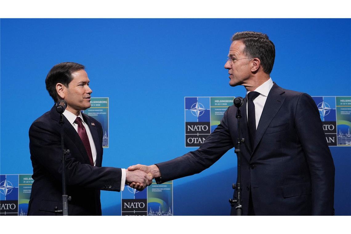 Nato-Generalsekretär Mark Rutte (re.) empfing den US-Außenminister Marco Rubio beim Gipfel in Helsingborg.