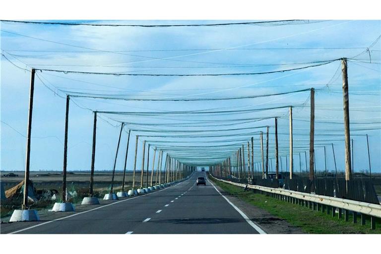 Netze über den Strtaßen bei Cherson sollen russische Drohnen abhalten. (Archivbild)