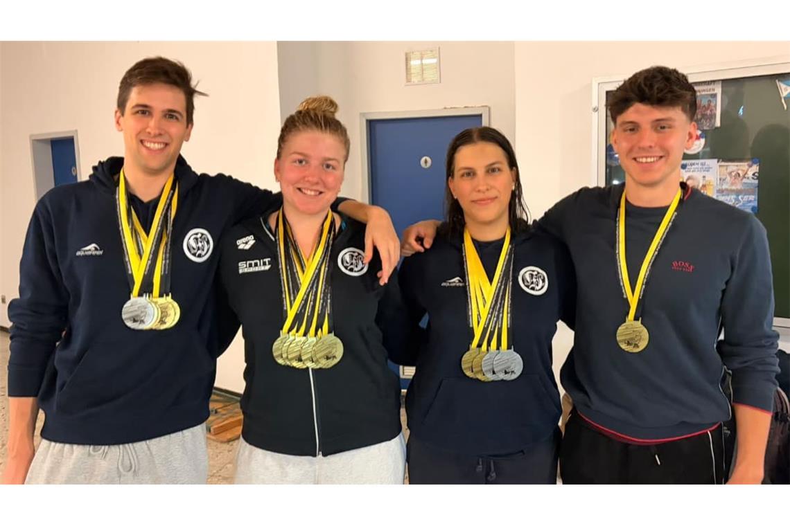 Niklas Hunold, Annika Huber, Lena Hunold und Luka Usyk (v. li.) glänzten mit zahlreichen Medaillen.