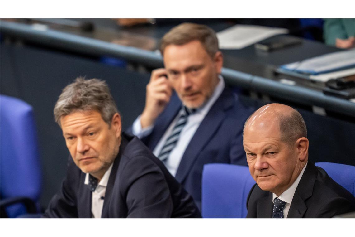 Olaf Scholz, Robert Habeck und Christian Lindner – damals noch gemeinsam im Bundestag.