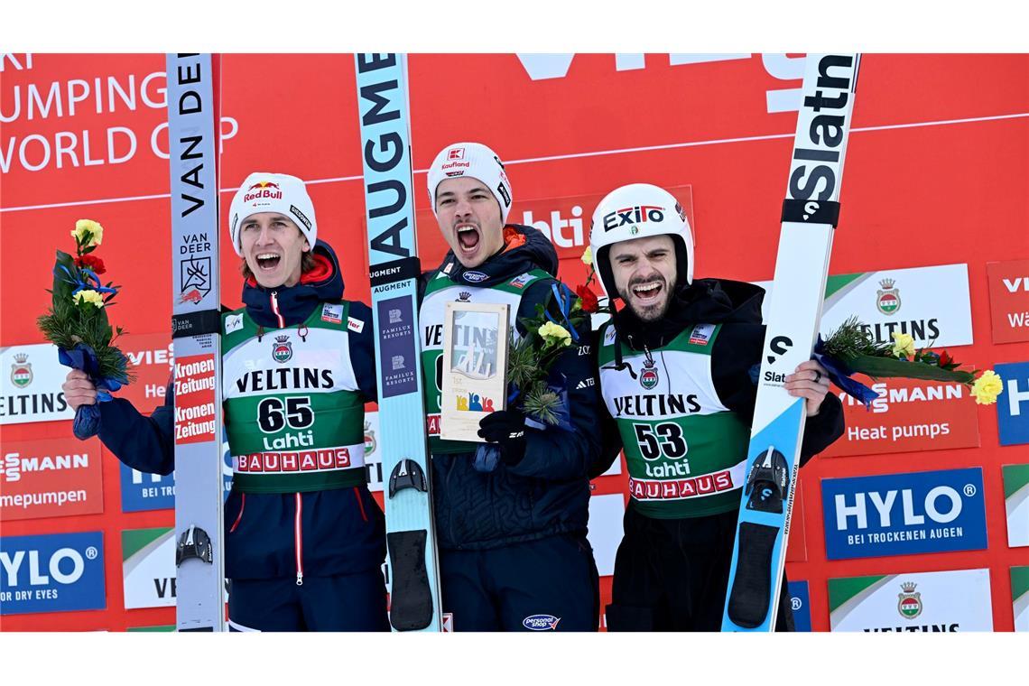 Philipp Raimund jubelte über Platz eins in Lahti.