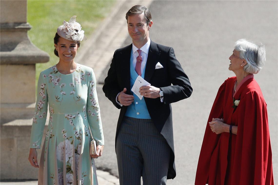 Pippa Middleton (l.) und James Matthews im Jahr 2018 bei der Hochzeit von Prinz Harry und Meghan Markle.