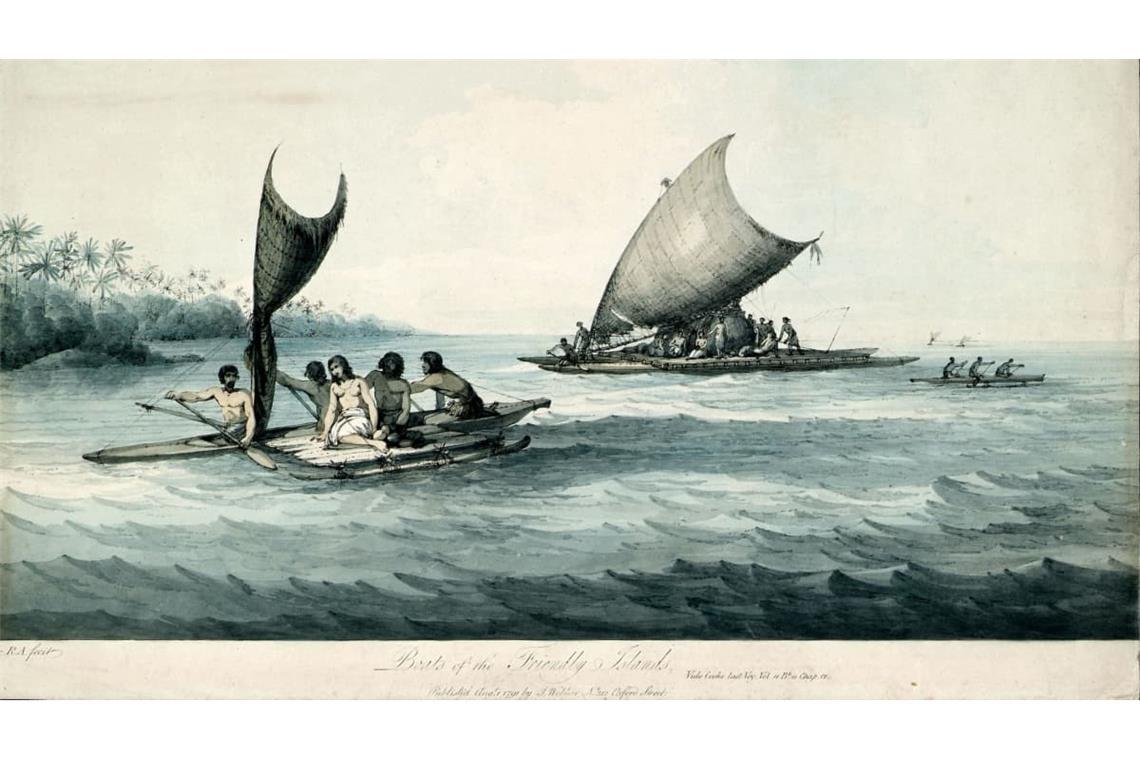 Polynesische Boote im Jahr 1791.