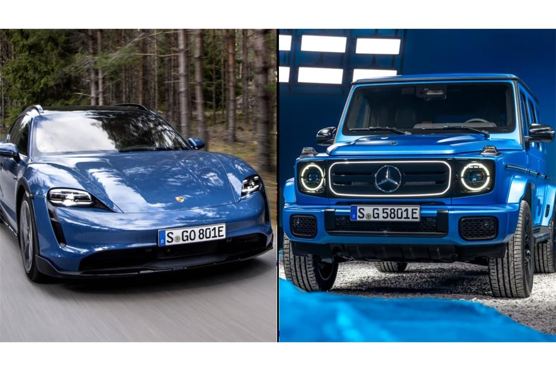 Porsche Taycan (links), Mercedes G-Klasse: Auch Käufe oder Leasings dieser hochpreisigen E-Autos können gefördert werden.