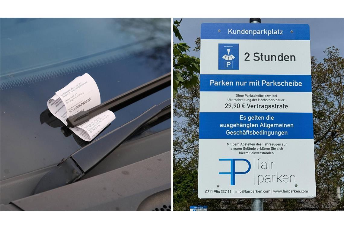 Private Unternehmen wie etwa fair parken können auf einem Supermarkt- Parkplatz Strafzettel verteilen (Symbolbilder).