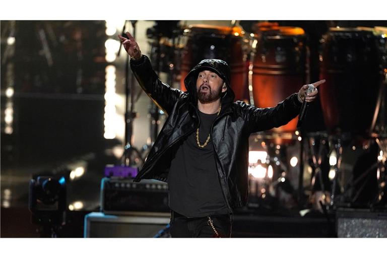 Rapper Eminem ist Großvater geworden. Hier bei der Einführungszeremonie der Rock & Roll Hall of Fame im Jahr 2022.