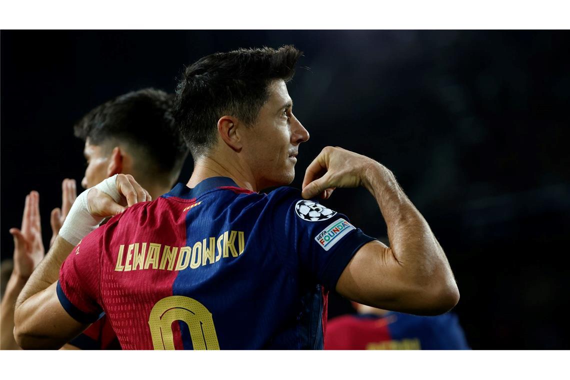 Bilder des Tages Robert Lewandowski von Barcelona jubelt über seinen Treffer zum 1:0 gegen Stade Brest.
