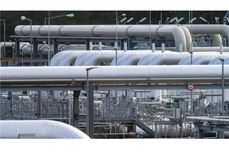 Rohrsysteme in der Gasempfangsstation der Ex-Ostseepipeline Nord Stream 2.