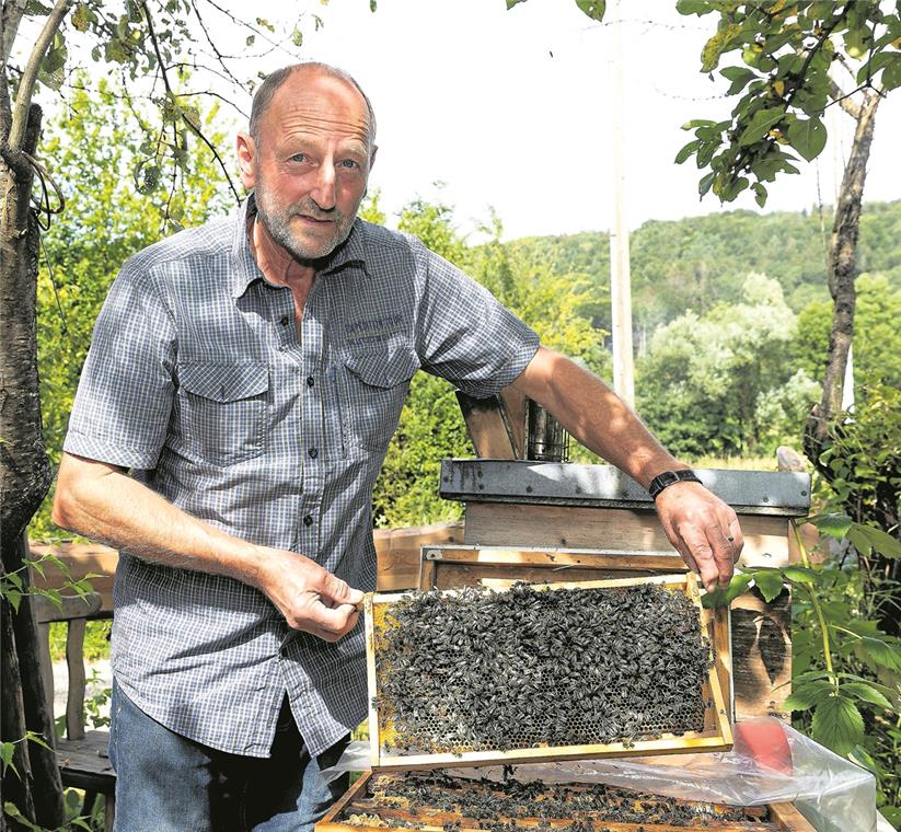 Die Lust auf eigenen Honig wecken Rudolf Hofmann ist ein begeisterter Imker. Fotos: J. Fiedler